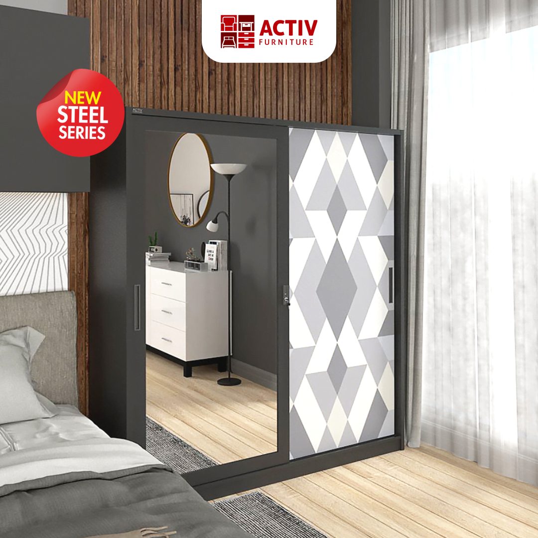 1. Forte SL 161 B_Black – Grey Tile_Lemari Pakaian_Lemari Besi_Ruang Kamar_Cover_Activ Furniture
