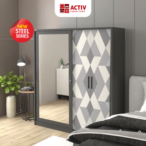 Forte SL 162 B_Black - Grey Tile_Lemari Pakaian_Lemari Besi_Ruang Kamar_Lemari Sliding Besi_Activ Furniture
