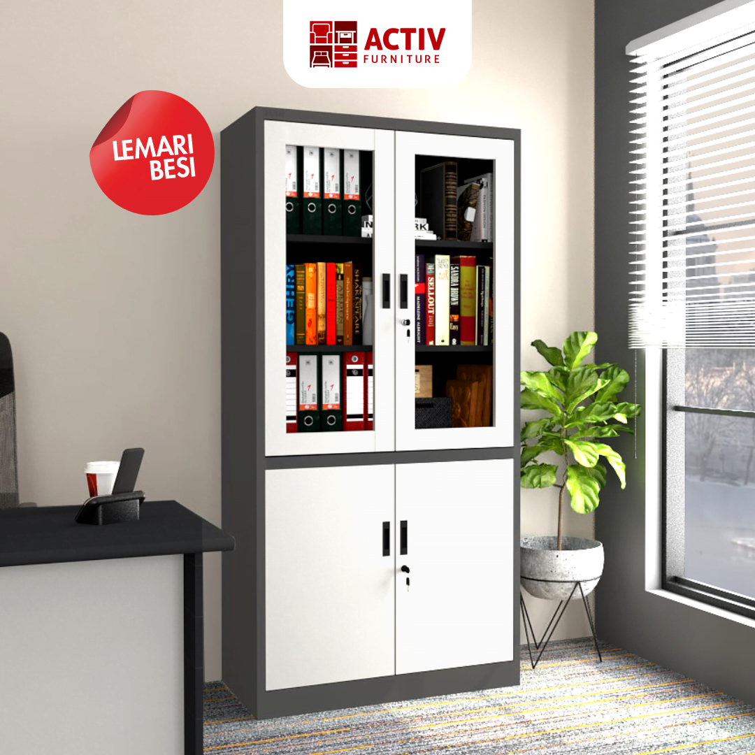 1. Forte SWB 91 B_Dark Grey – White_Lemari Buku_Book Case_Ruang Kantor_Ruang Kerja_Cover_Activ Furniture
