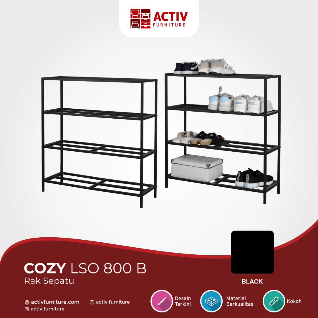 2. Cozy LSO 800 B_Black_Rak Sepatu_Rak Sepatu Terbuka_Lemari Sepatu_Ruang Keluarga_Outdoor_Activ Furniture