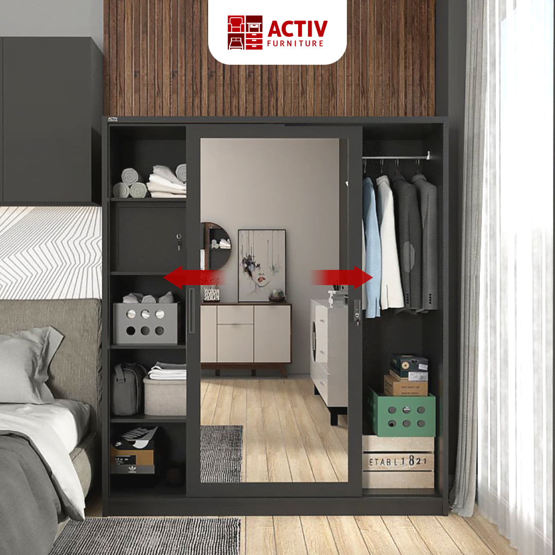 2. Forte SL 161 B_Black – Grey Tile_Lemari Pakaian_Lemari Besi_Ruang Kamar_Cover 2 Rev 2_Activ Furniture