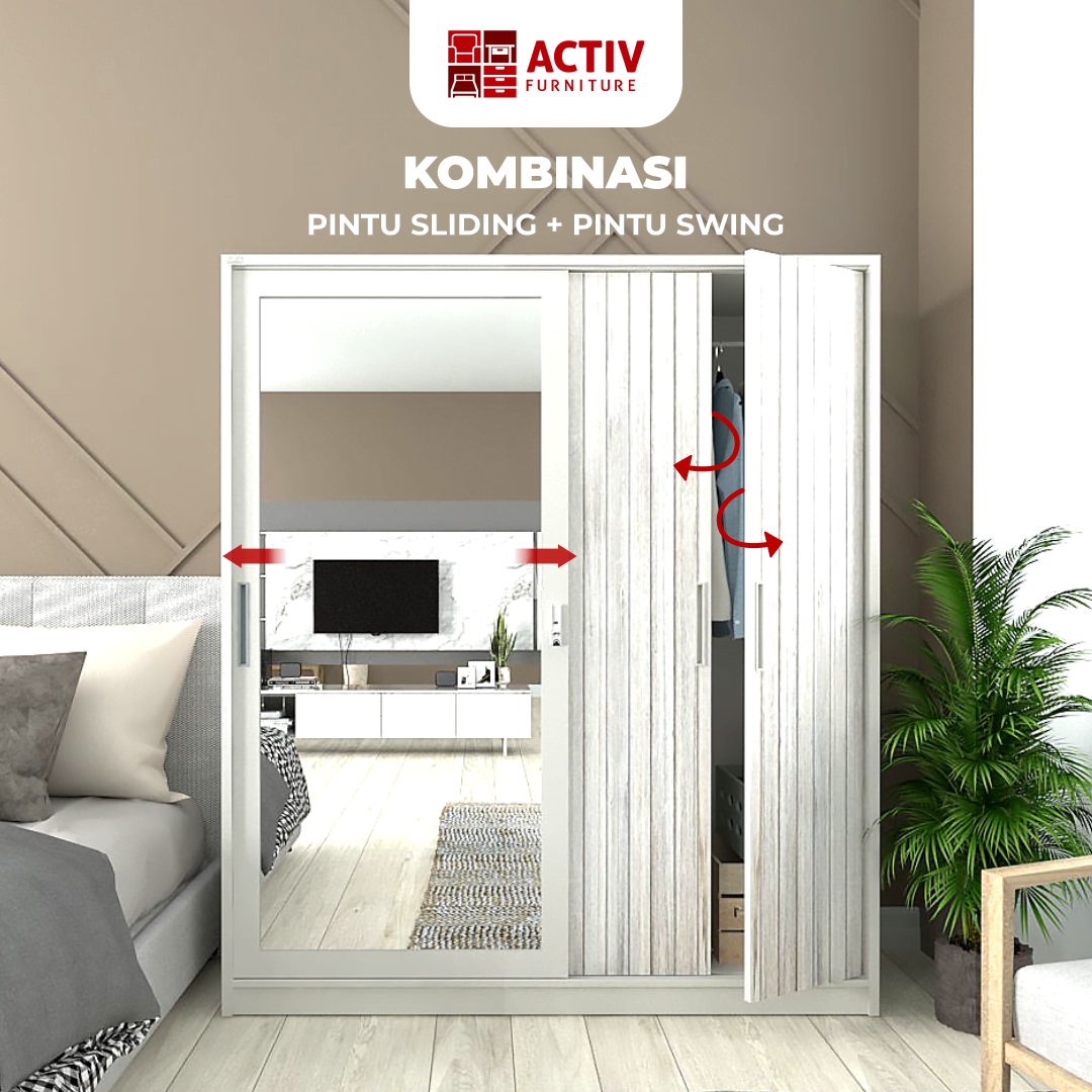 2. Forte SL 162 A_White – White Teak_Lemari Pakaian_Lemari Besi_Lemari Sliding_Lemari Swing_Ruang Kamar_Cover 2_Activ Furniture
