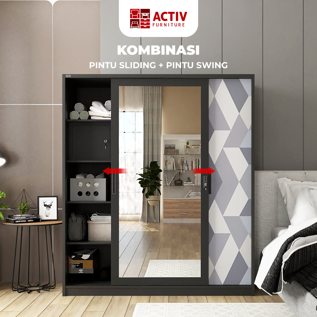 2. Forte SL 162 B_Black – Grey Tile_Lemari Pakaian_Lemari Besi_Ruang Kamar_Cover 3 rev 2_Activ Furniture