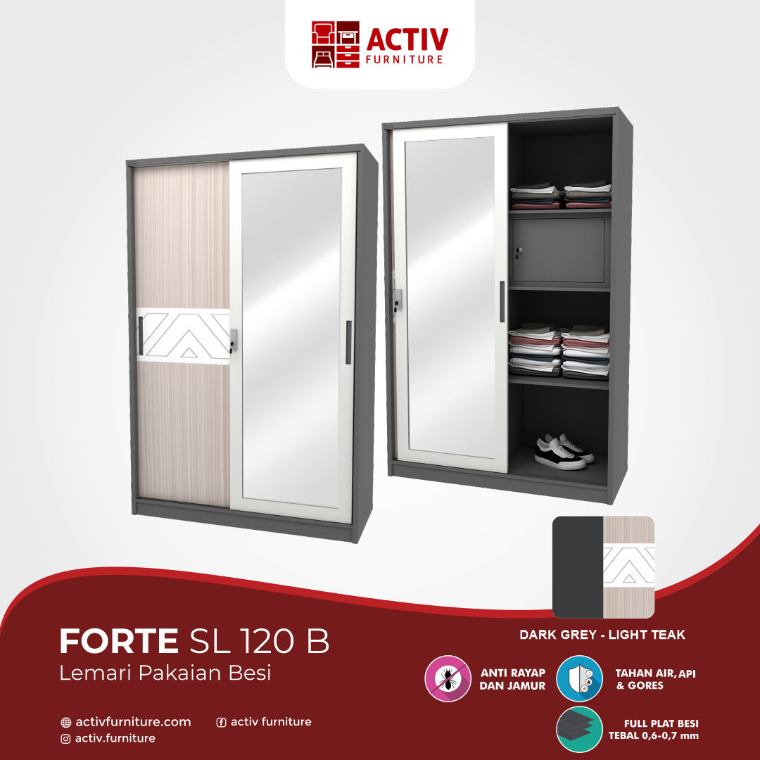 2. Forte SL 120 B_Lemari Pakaian_Lemari Sliding_Lemari Besi_Lemari Pakaian Besi_Kamar Tidur_Ruang Kamar