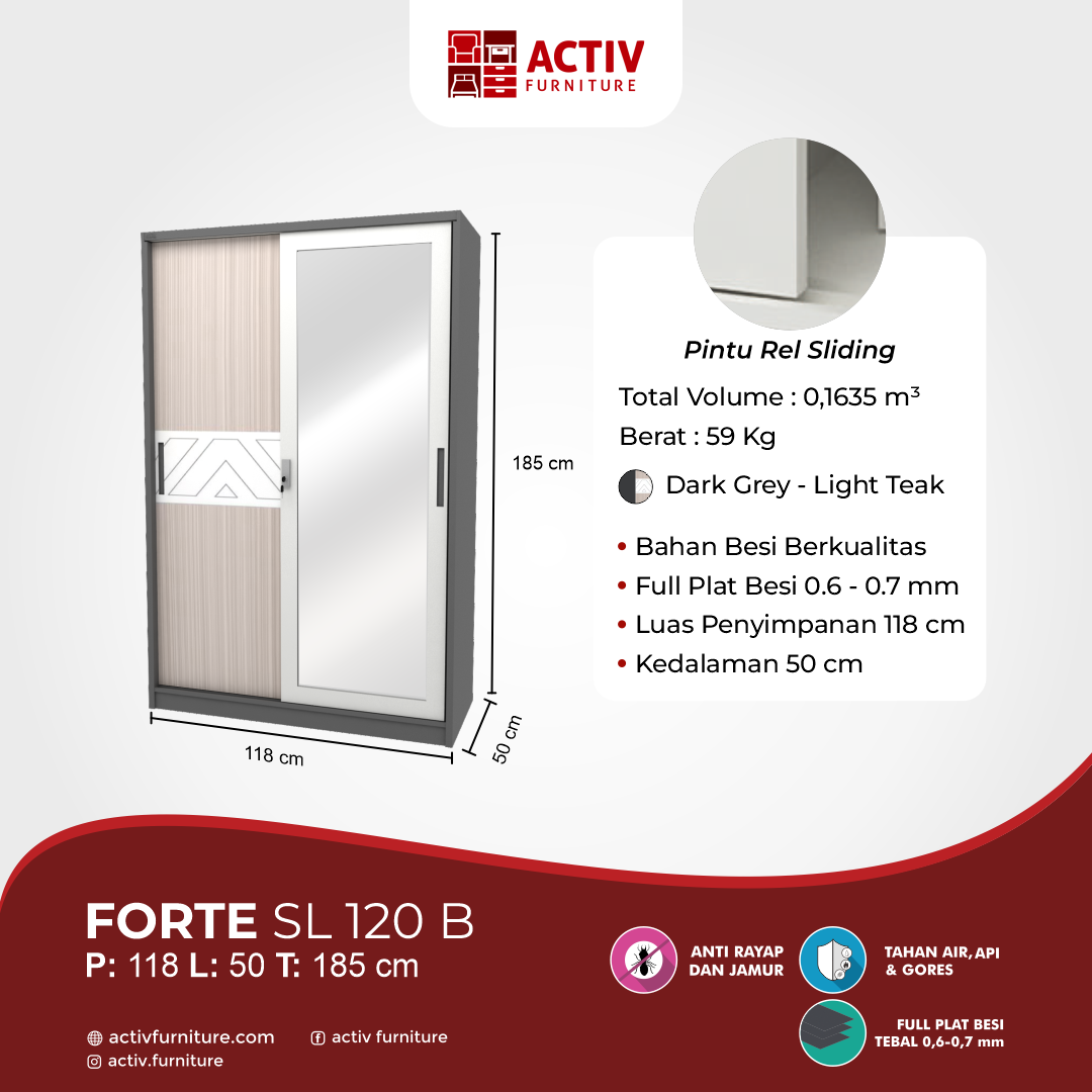 3. Forte SL 120 B_Lemari Pakaian_Lemari Sliding_Lemari Besi_Lemari Pakaian Besi_Kamar Tidur_Ruang Kamar