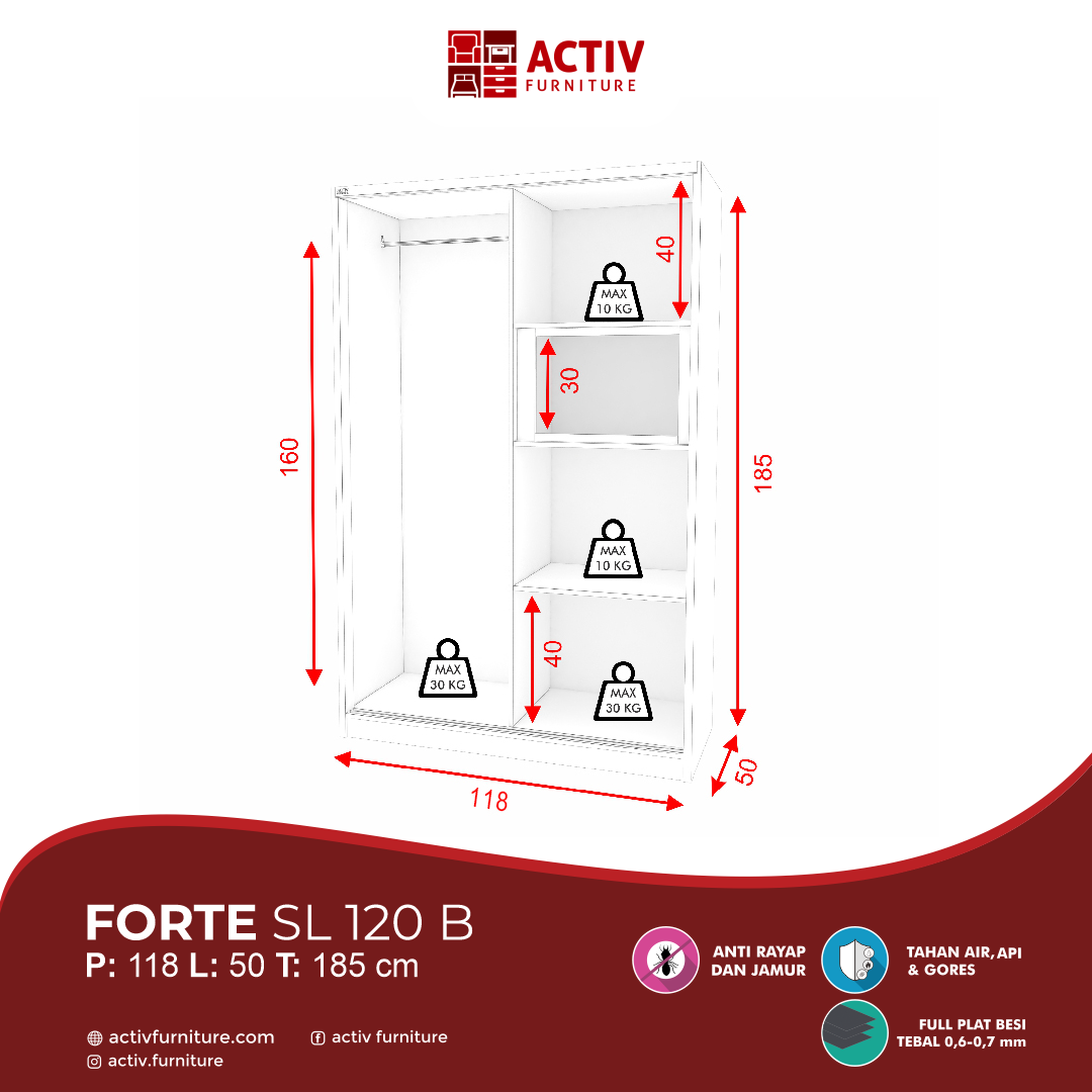 4. Forte SL 120 B_Lemari Pakaian_Lemari Sliding_Lemari Besi_Lemari Pakaian Besi_Kamar Tidur_Ruang Kamar