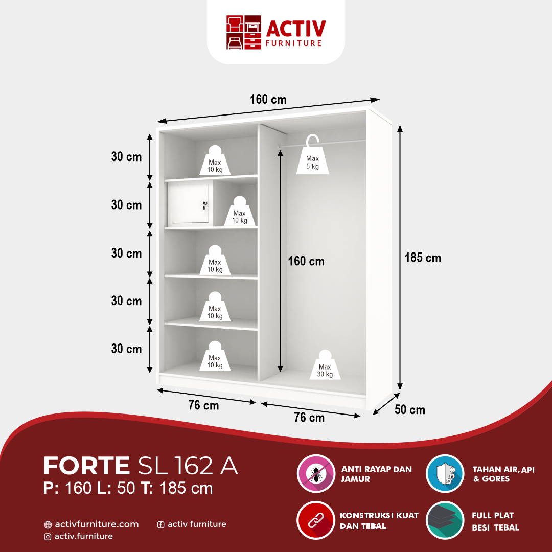 8. Forte SL 162 A_White – White Teak_Lemari Pakaian_Lemari Besi_Lemari Sliding_Lemari Swing_Ruang Kamar_Outline_Activ Furniture