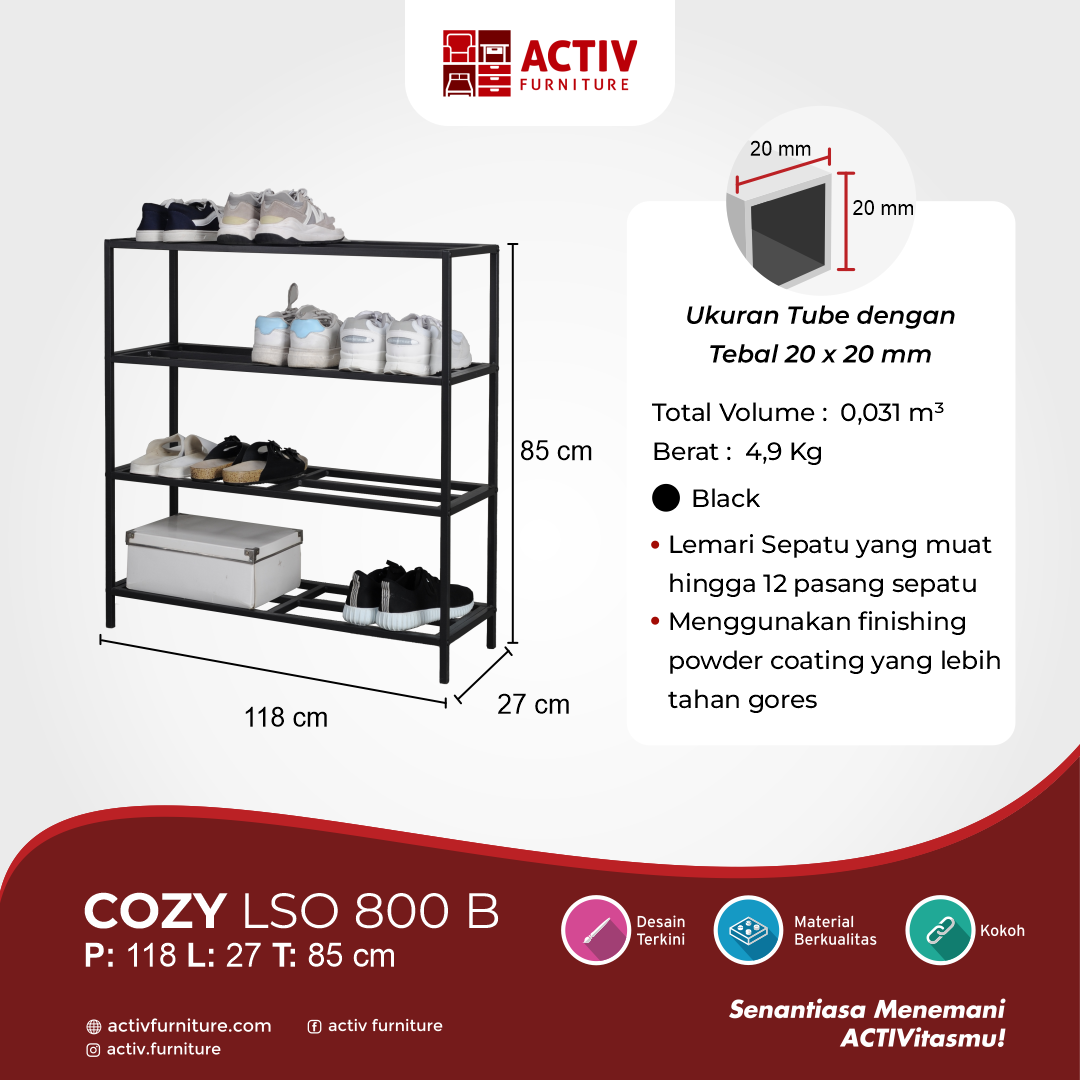 3. Cozy LSO 800 B_Black_Rak Sepatu_Rak Sepatu Terbuka_Lemari Sepatu_Ruang Keluarga_Outdoor_Activ Furniture