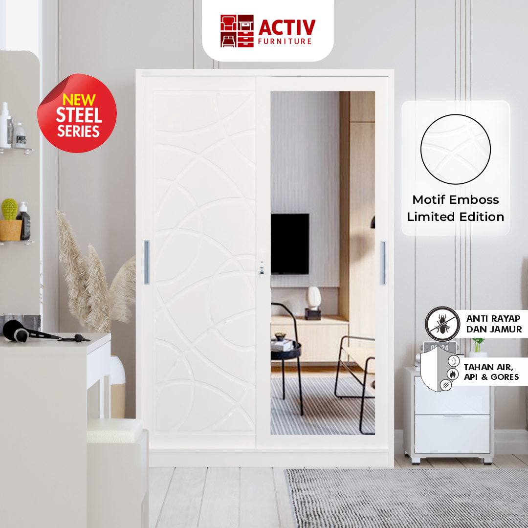 1. Forte SL 125 A_White_Lemari Pakaian_Lemari Besi_Lemari Sliding_Ruang Kamar_Cover_Activ Furniture