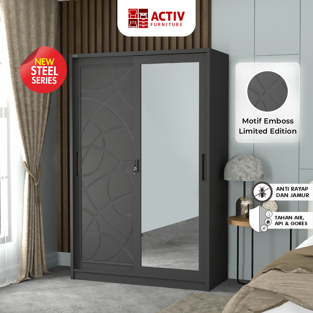 1. Forte SL 125 B_Dark Grey_Lemari Pakaian_Lemari Besi_Lemari Sliding_Ruang Kamar_Cover_Activ Furniture