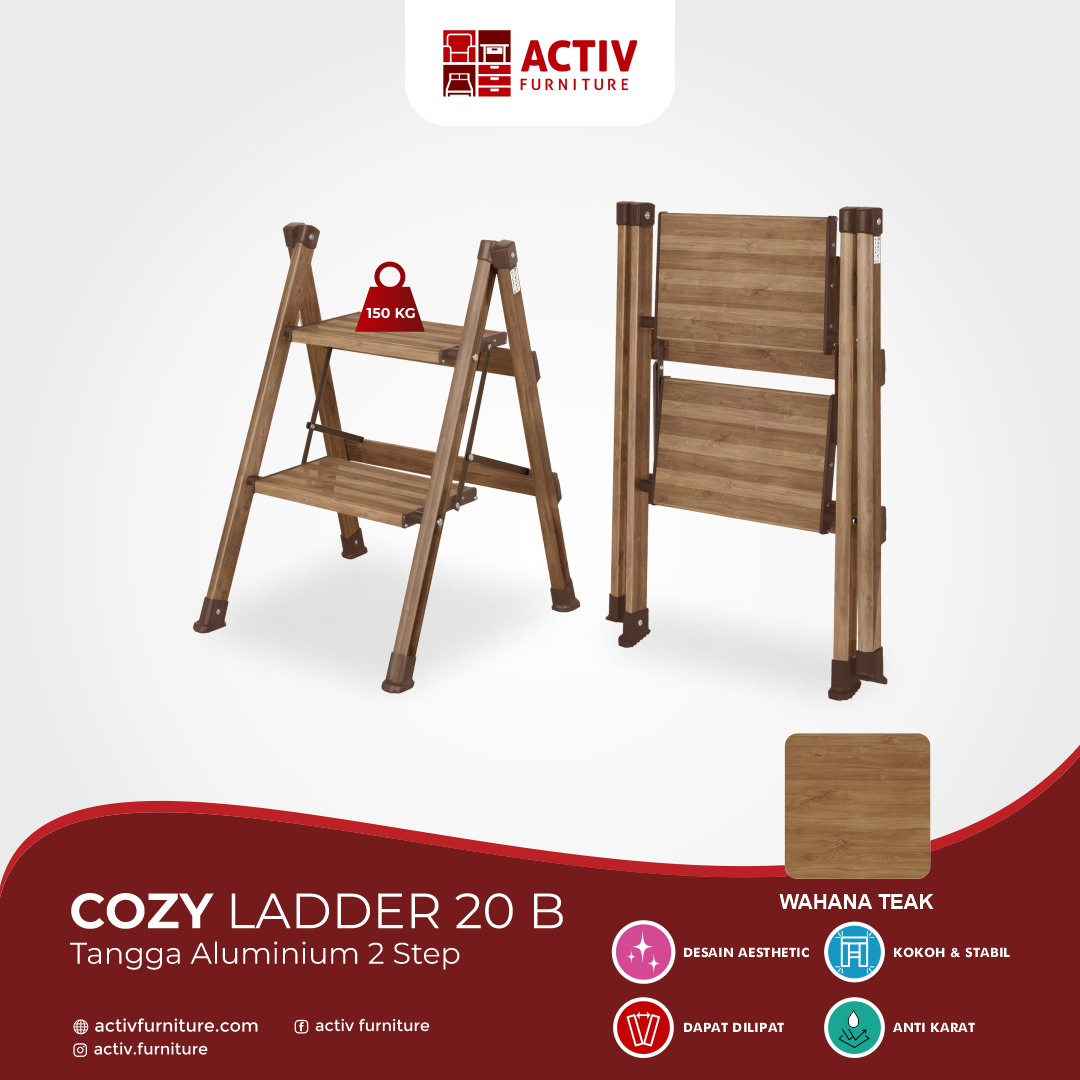 2. Cozy LADDER 20 B_Wahana Teak_Tangga_Tangga 2 Step_Ladder_Ruang Keluarga_Ruang Gudang_Halaman Rumah_Activ Furniture