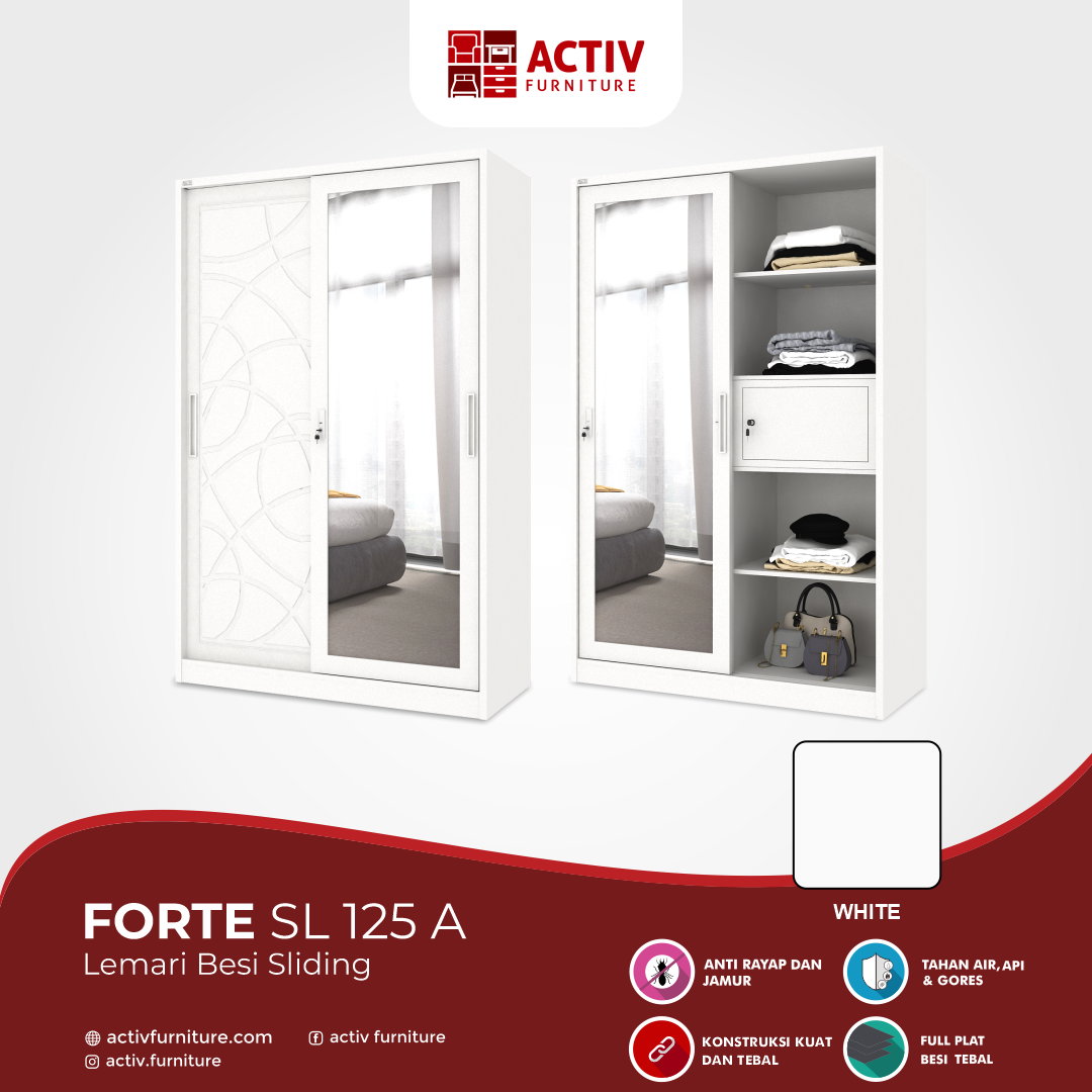 2. Forte SL 125 A_White_Lemari Pakaian_Lemari Besi_Lemari Sliding_Ruang Kamar_Cover_Activ Furniture