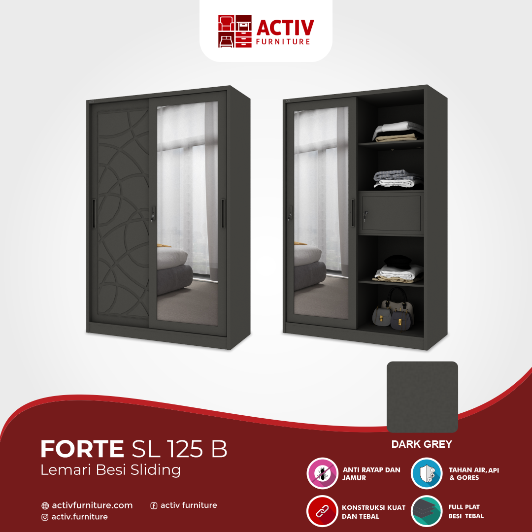 2. Forte SL 125 B_Dark Grey_Lemari Pakaian_Lemari Besi_Lemari Sliding_Ruang Kamar_Cover_Activ Furniture