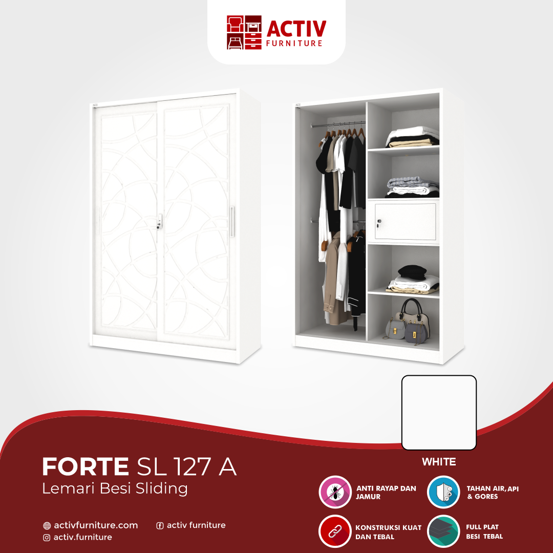 2. Forte SL 127 A_White_Lemari Pakaian_Lemari Besi_Lemari Sliding_Ruang Kamar_Cover_Activ Furniture