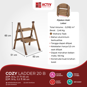 Cozy LADDER 20 B_Wahana Teak_Tangga_Tangga 2 Step_Tangga Lipat_Tangga Rumah_Tangga Dapur_Tangga Aluminium_Ladder_Ruang Keluarga_Ruang Gudang_Halaman Rumah_Activ Furniture