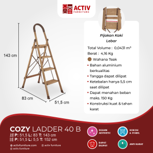 Cozy LADDER 40 B_Wahana Teak_Tangga_Tangga 2 Step_Tangga Lipat_Tangga Rumah_Tangga Dapur_Tangga Aluminium_Ladder_Ruang Keluarga_Ruang Gudang_Halaman Rumah_Activ Furniture