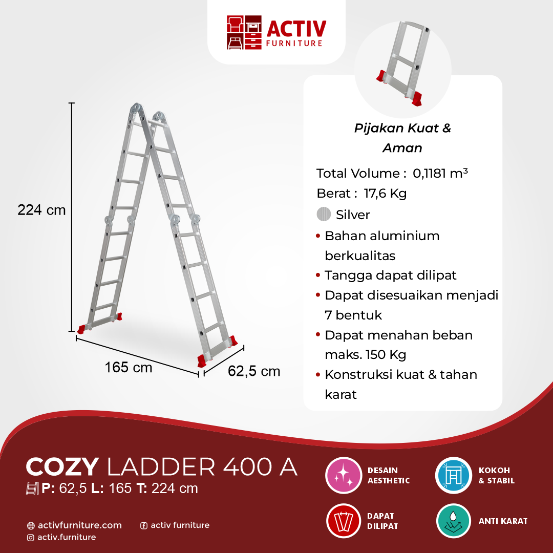 3. Cozy LADDER 400 A_Silver_Tangga_Tangga W_Ladder_Ruang Keluarga_Ruang Gudang_Halaman Rumah_Activ Furniture