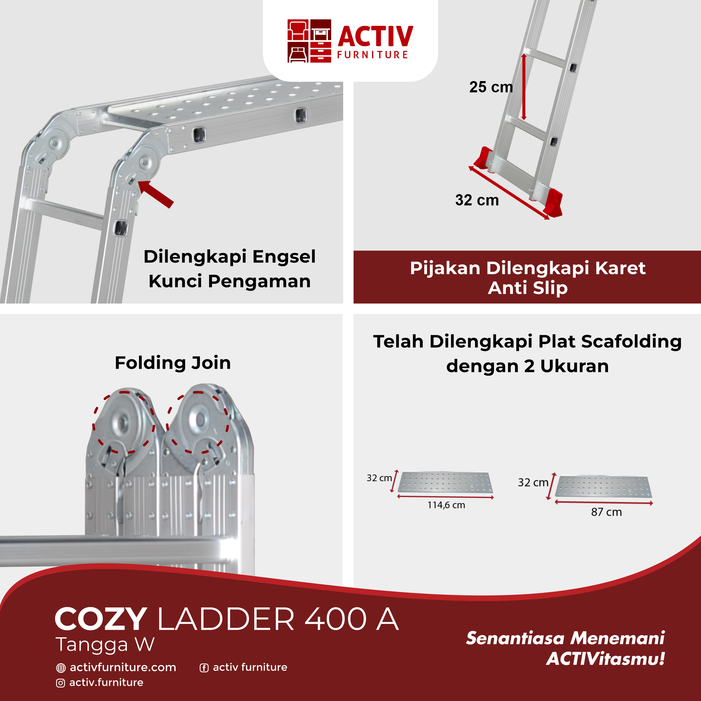 4. Cozy LADDER 400 A_Silver_Tangga_Tangga W_Ladder_Ruang Keluarga_Ruang Gudang_Halaman Rumah_Activ Furniture