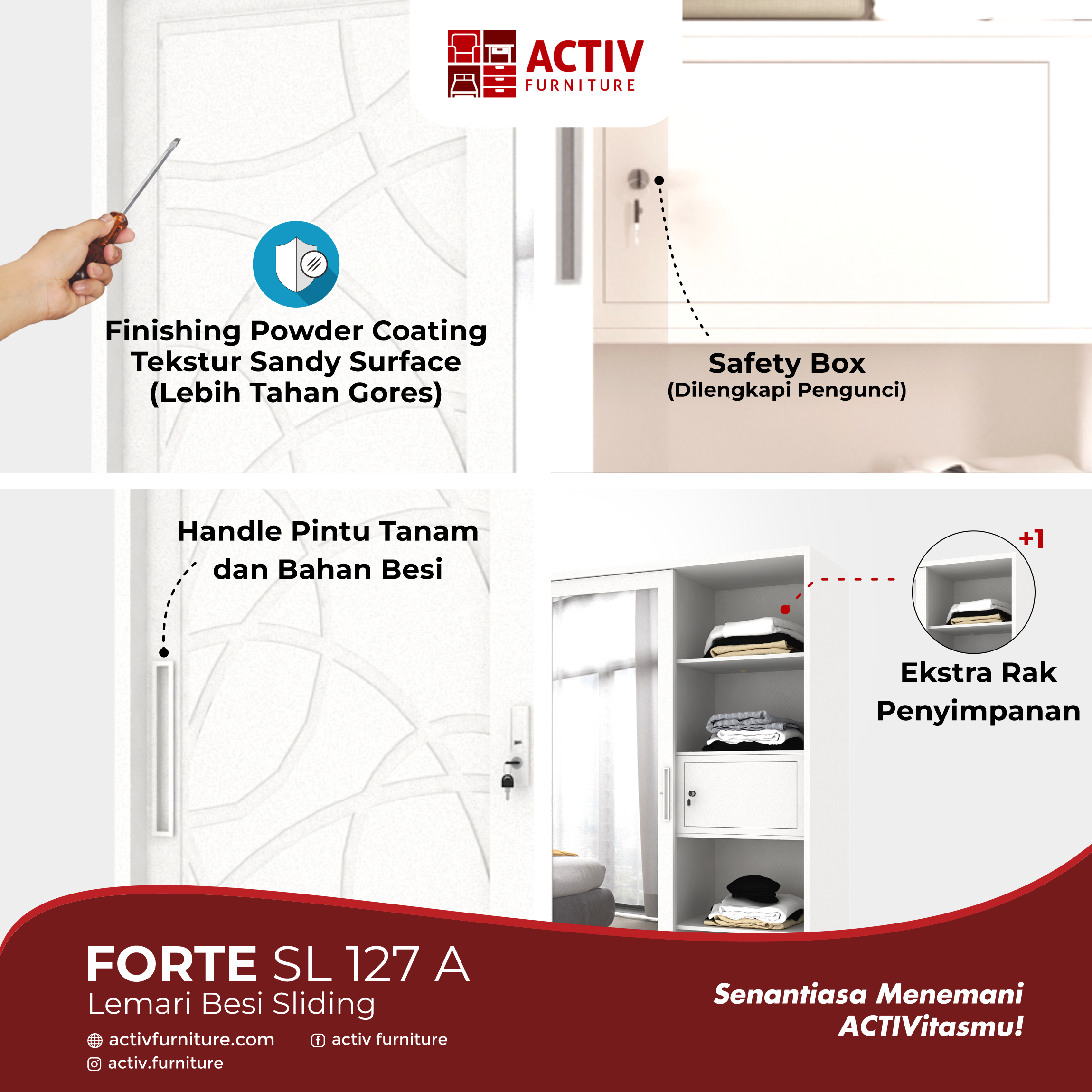 4. Forte SL 127 A_White_Lemari Pakaian_Lemari Besi_Lemari Sliding_Ruang Kamar_Cover_Activ Furniture
