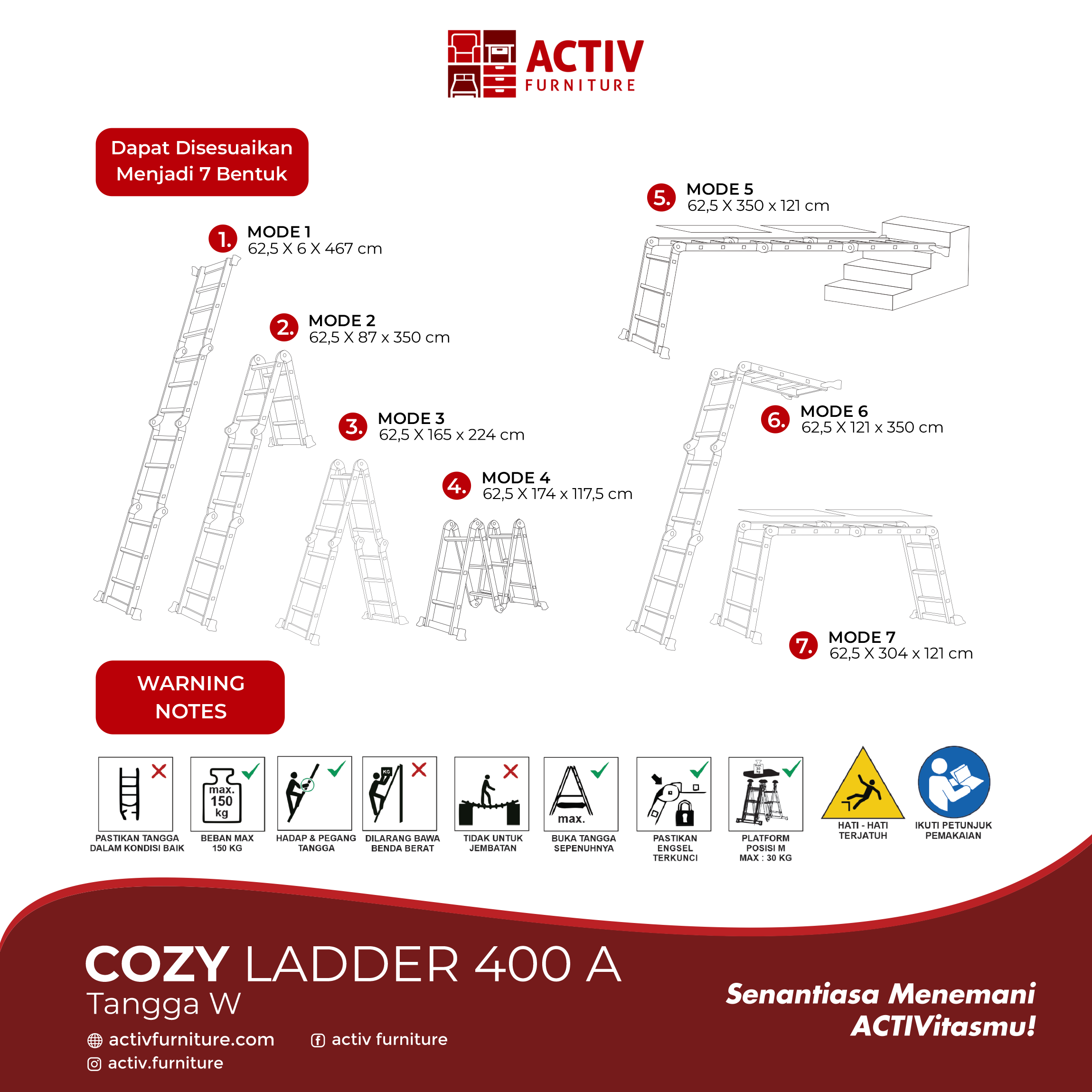 5. Cozy LADDER 400 A_Silver_Tangga_Tangga W_Ladder_Ruang Keluarga_Ruang Gudang_Halaman Rumah_Activ Furniture Rev 2