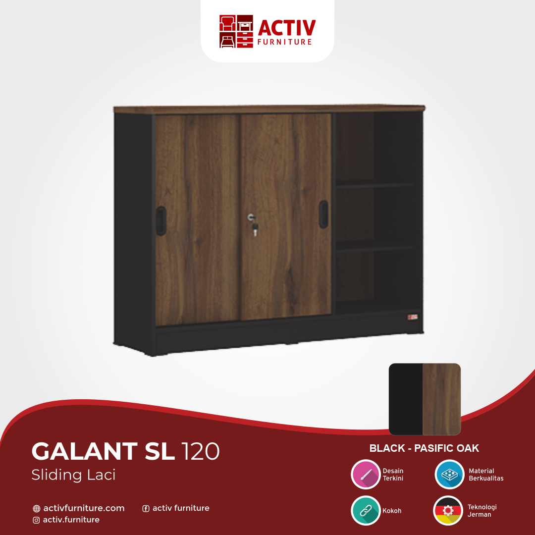 Galant Sl 120 Black – Pacific Oak_Detail Warna_Sideboard_Sliding Laci_Rak Kantor