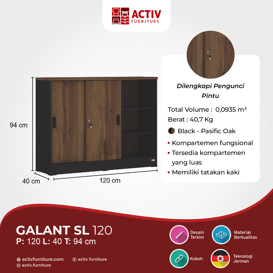 Galant Sl 120 Black – Pacific Oak_USP_Sideboard_Sliding Laci_Rak Kantor