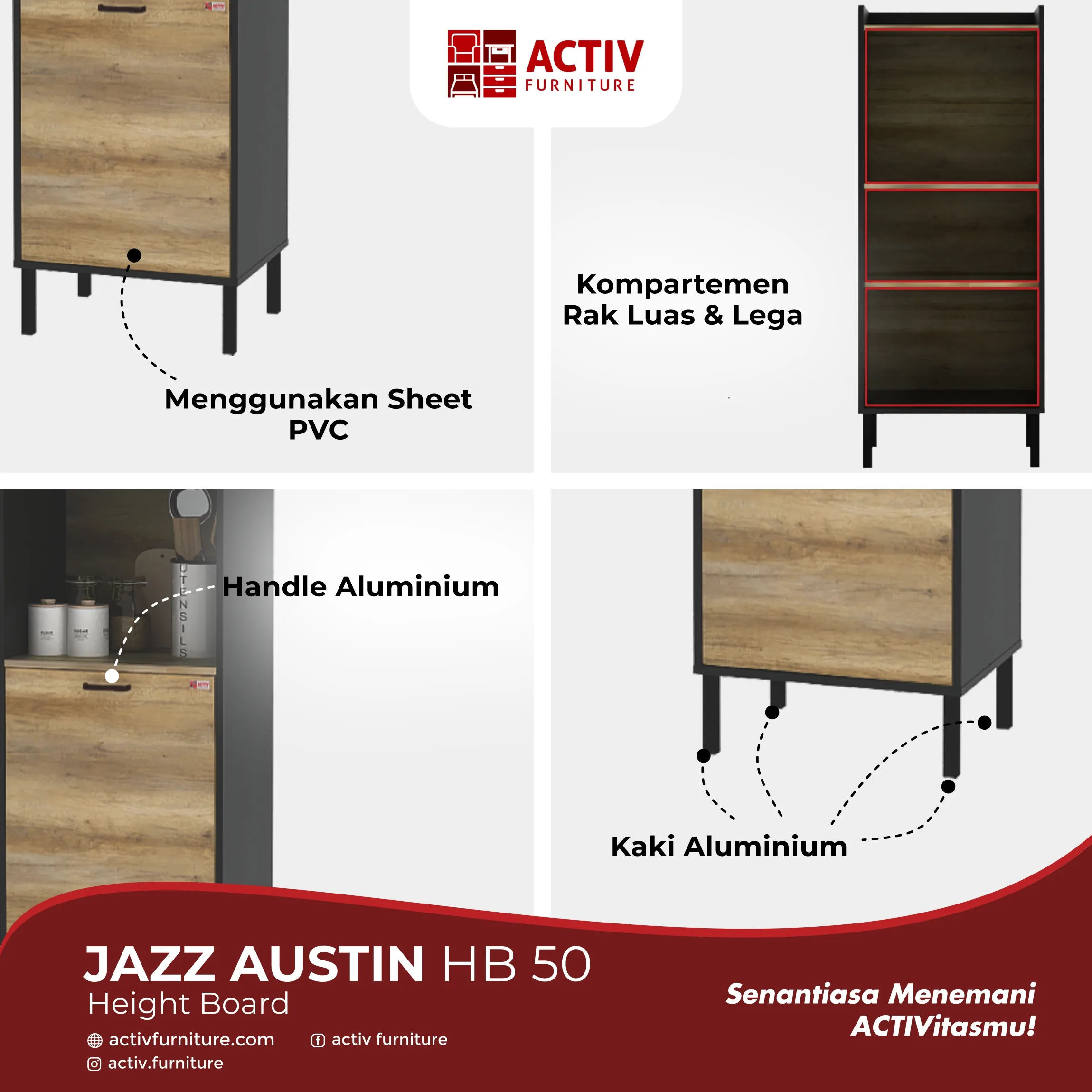 Jazz Austin HB 50_Canyon Oak Black_Copywriting Produk Website_Lemari Dapur_Height Board_Rak Dapur_Rak Piring