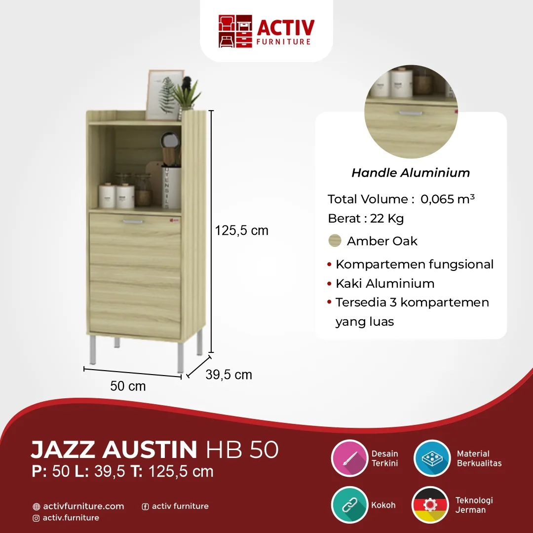 Jazz Austin HB 50_Canyon Oak Black_USP Produk Website_Lemari Dapur_Height Board_Rak Dapur_Rak Piring