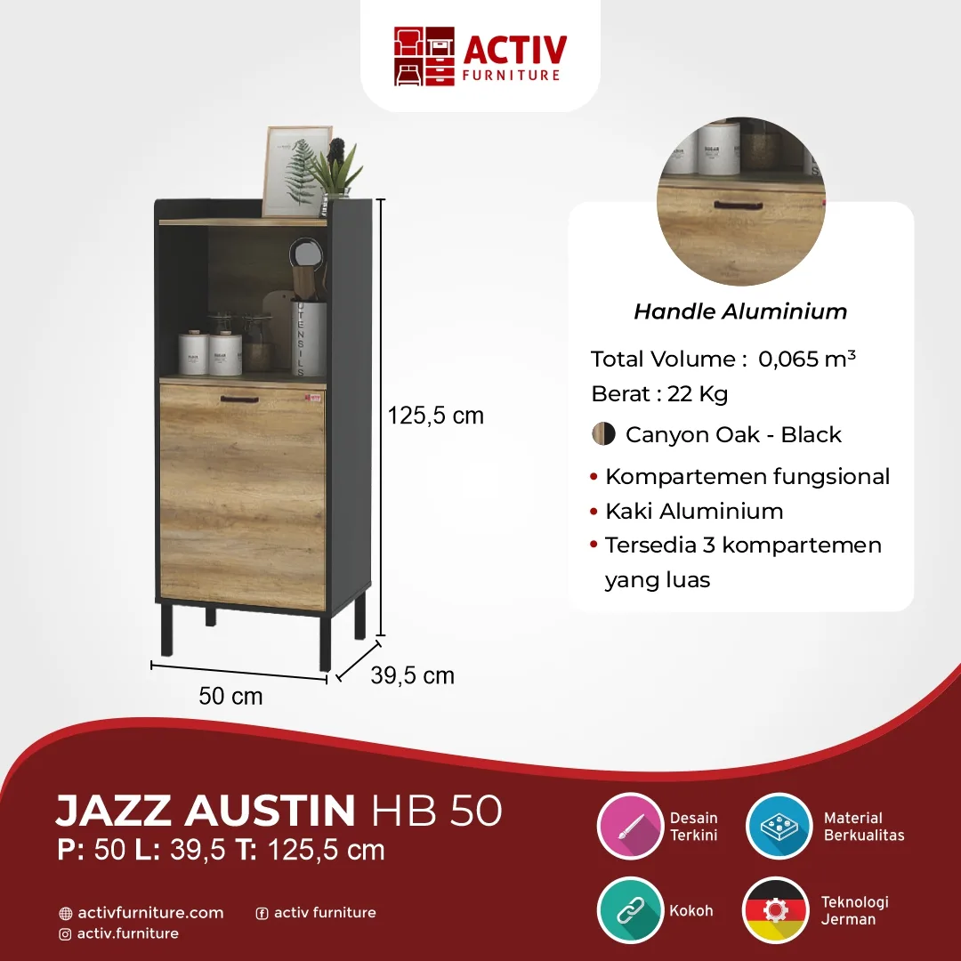 Jazz Austin HB 50_Canyon Oak Black_USP Produk Website_Lemari Dapur_Height Board_Rak Dapur_Rak Piring