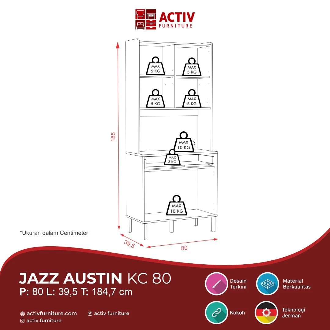 Jazz Austin KC 80_Amber Oak_Line Drawing Produk Website_Kitchen Set_Rak Dapur_Rak Piring_Lemari Dapur