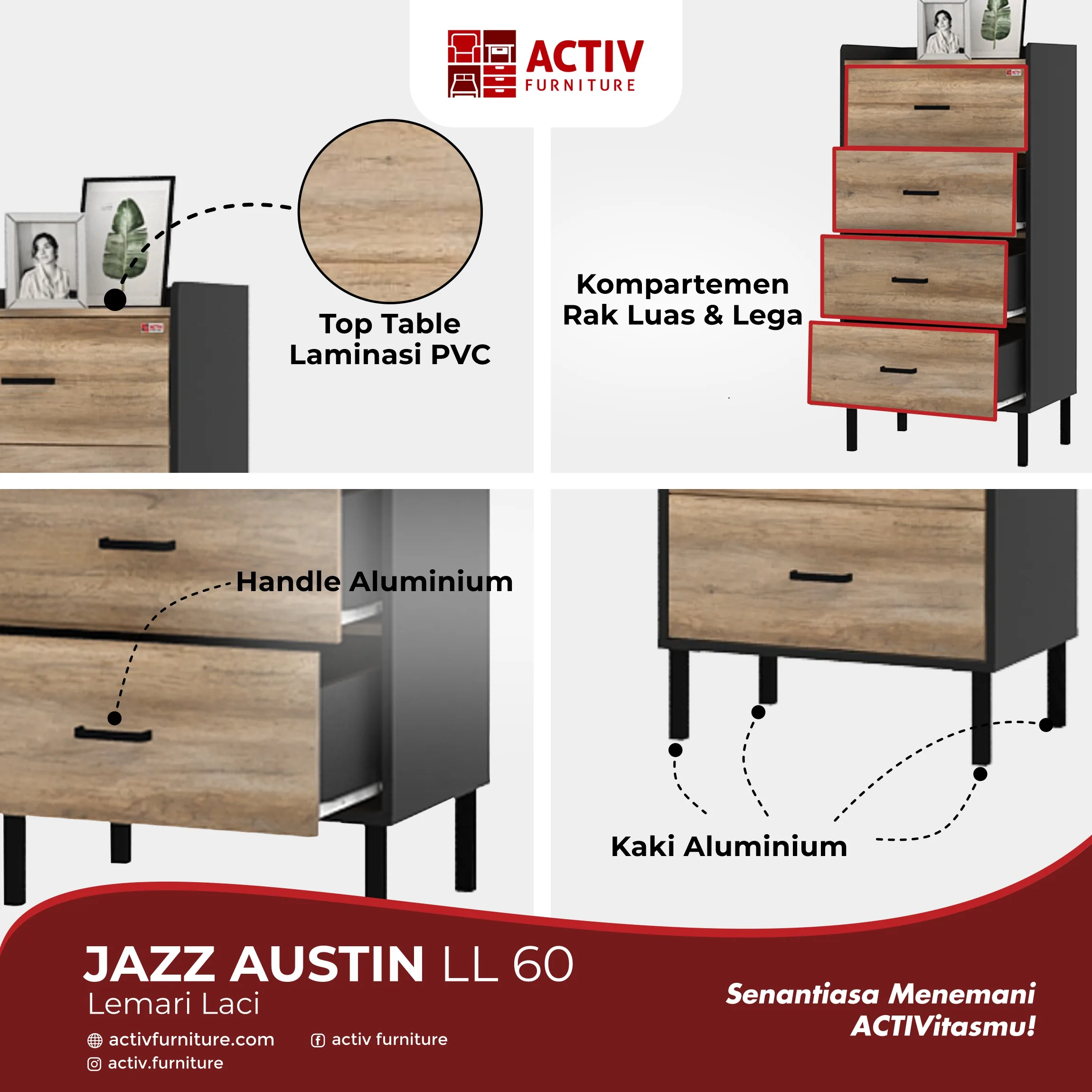 Jazz Austin LL 60_Canyon Oak Black_Copywriting Produk Website_Lemari Laci_Lemari Ruang Tamu_Rak Penyimpanan