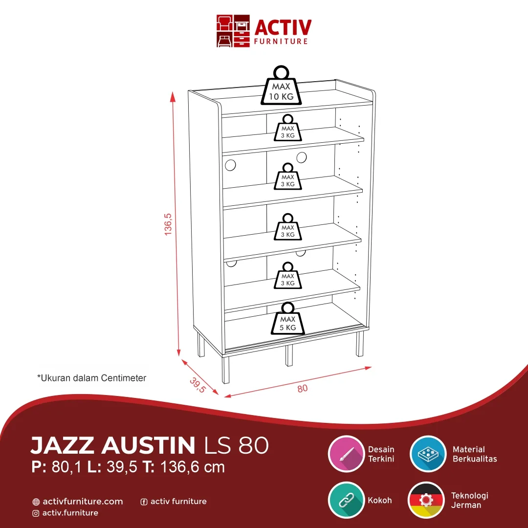 Jazz Austin LS 80_Canyon Oak Black_Line Drawing Produk Website_Lemari Sepatu