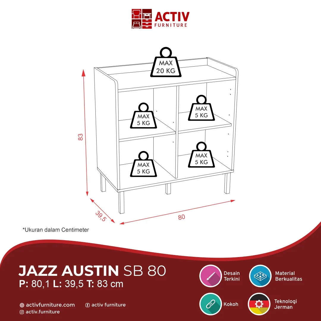 Jazz Austin SB 80_Canyon Oak Black_Line Drawing Produk Website_Sideboard_Lemari Laci