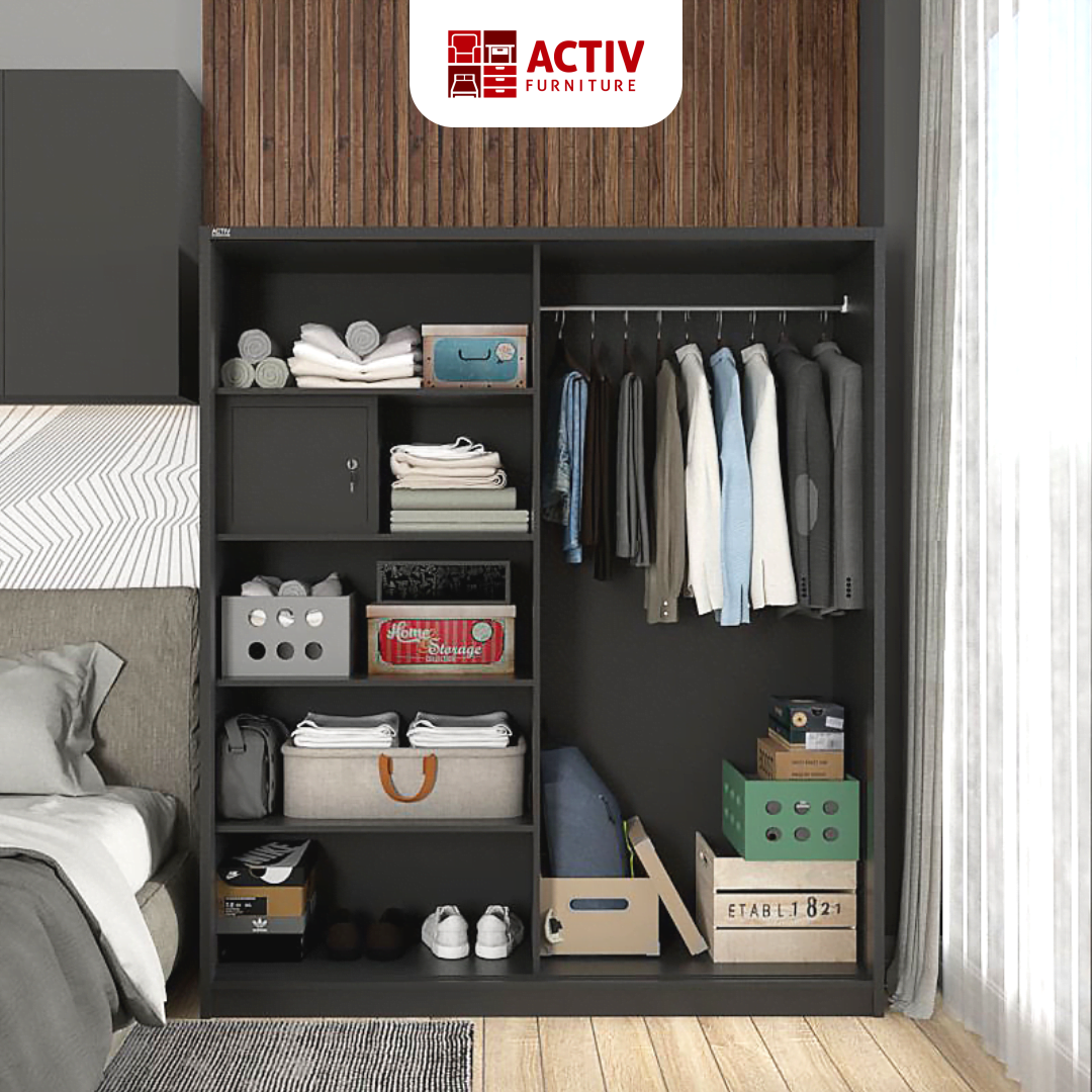 3. Forte SL 161 B_Black – Grey Tile_Lemari Pakaian_Lemari Besi_Ruang Kamar_Cover 3_Activ Furniture