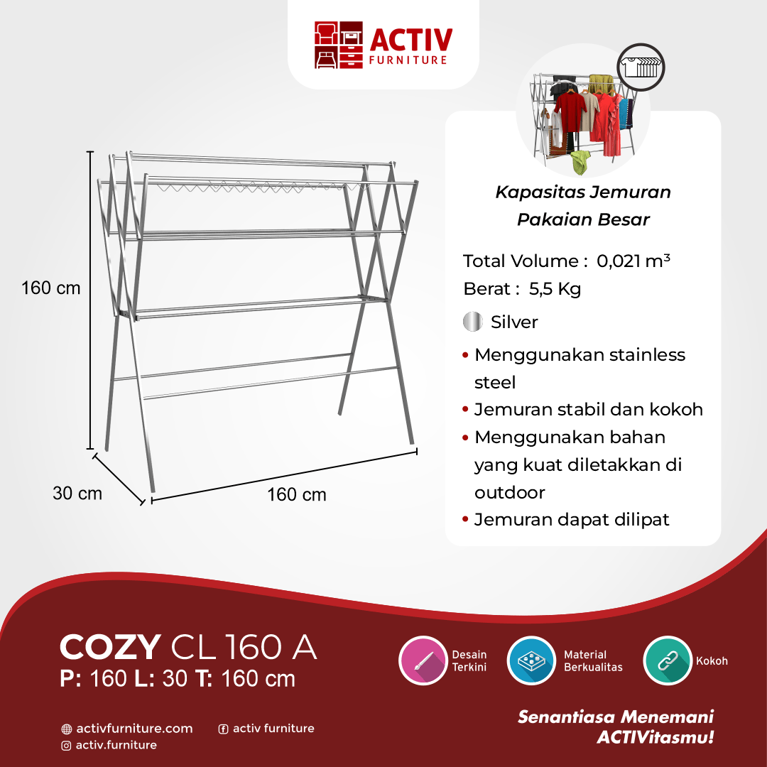 4. Cozy CL 160 A_Jemuran Baju_Gantungan Baju_Ruang Outdoor_Furniture Rumah_Activ Furniture 2