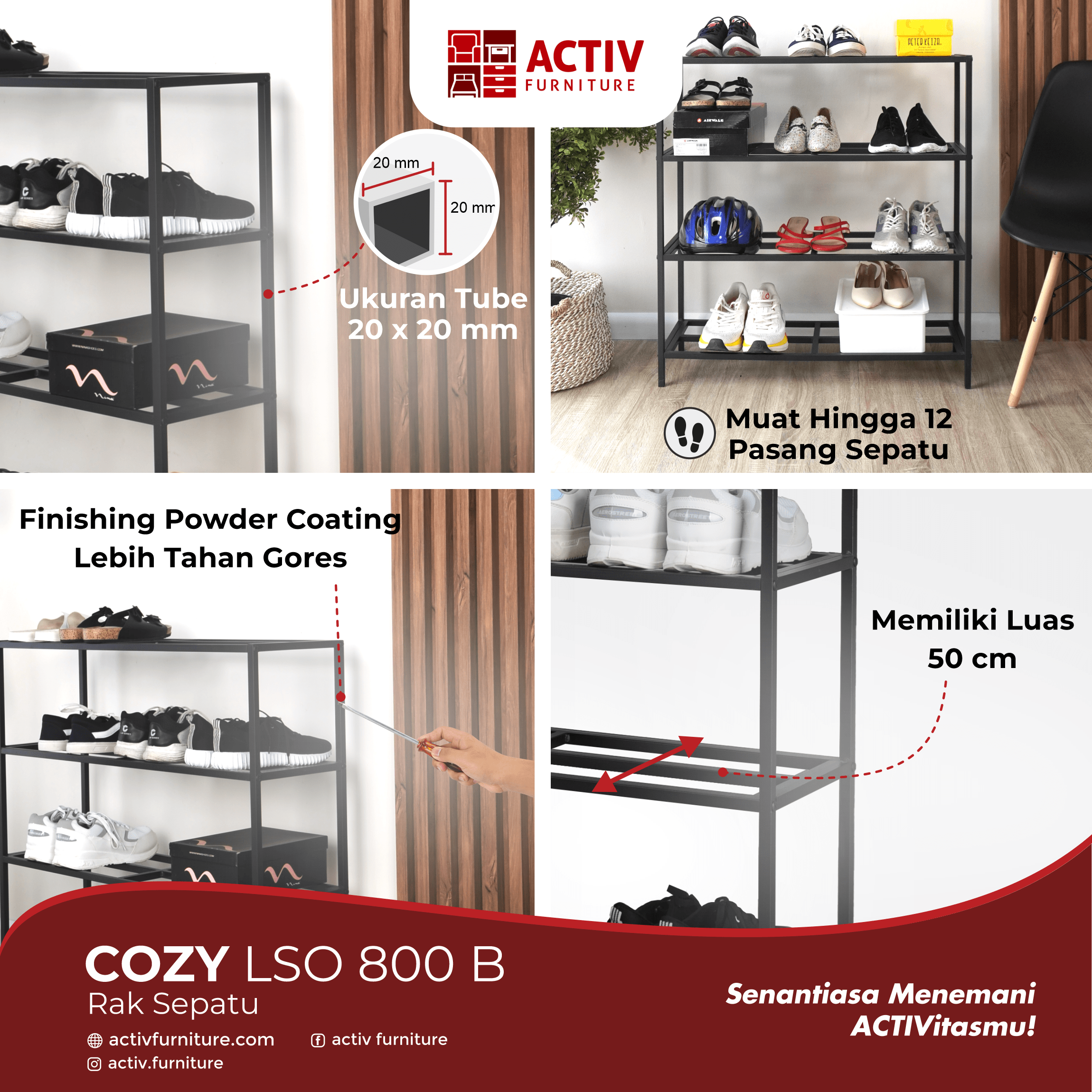 4. Cozy LSO 800 B_Black_Rak Sepatu_Rak Sepatu Terbuka_Lemari Sepatu_Ruang Keluarga_Outdoor_Activ Furniture 4