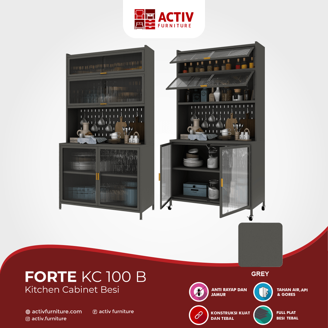 4. Forte KC 100 B_Grey_Kitchen Cabinet Besi_Kitchen Set_Furniture Besi_Lemari Dapur_Ruang Dapur_Detail Ukuran_Activ Furniture
