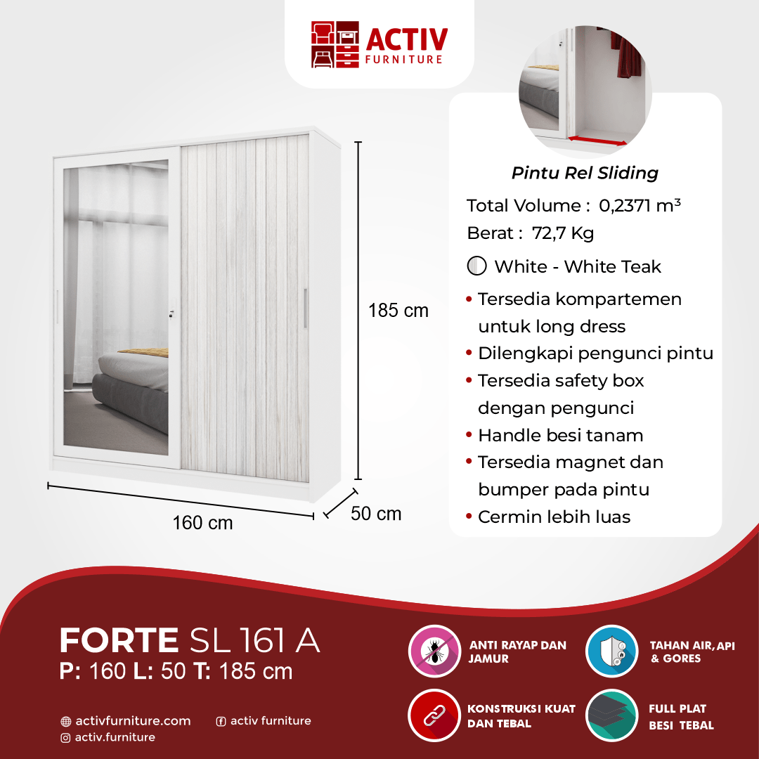 Forte SL 161 A_White – White Teak_Lemari Sliding Besi_Lemari Pakaian_Lemari Besi_Ruang Kamar_Cover_Activ Furniture