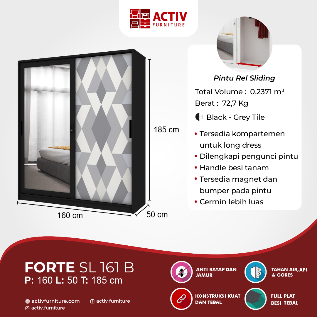 4. Forte SL 161 B_Black – Grey Tile_Lemari Pakaian_Lemari Besi_Ruang Kamar_Konten USP Rev 2_Activ Furniture