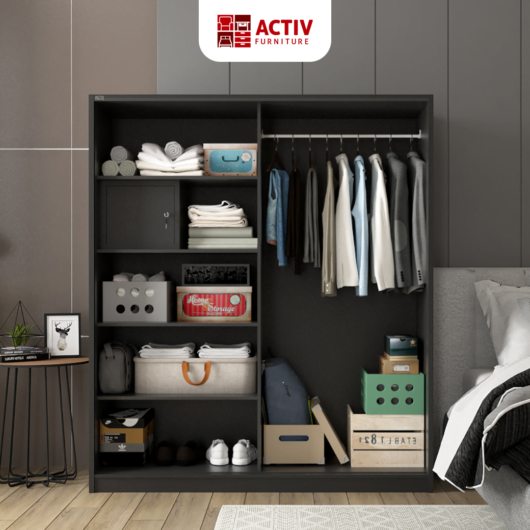 4. Forte SL 162 B_Black – Grey Tile_Lemari Pakaian_Lemari Besi_Ruang Kamar_Cover 4_Activ Furniture