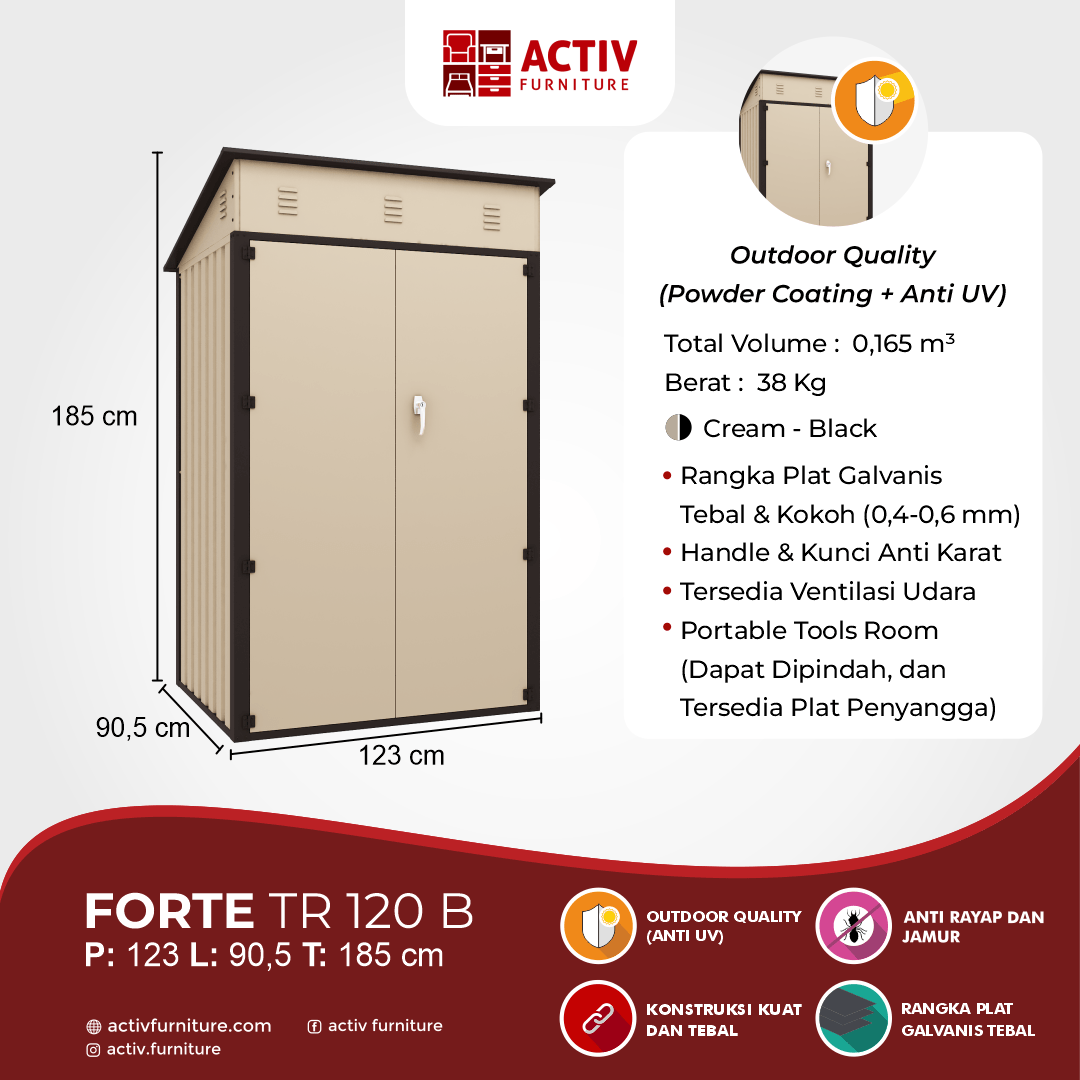 4. Forte TR 120 B_Cream – Black_Tools Room_Gudang Portable_Gudang Penyimpanan_Gudang_Outdoor_Halaman Rumah_Konten USP_Activ Furniture