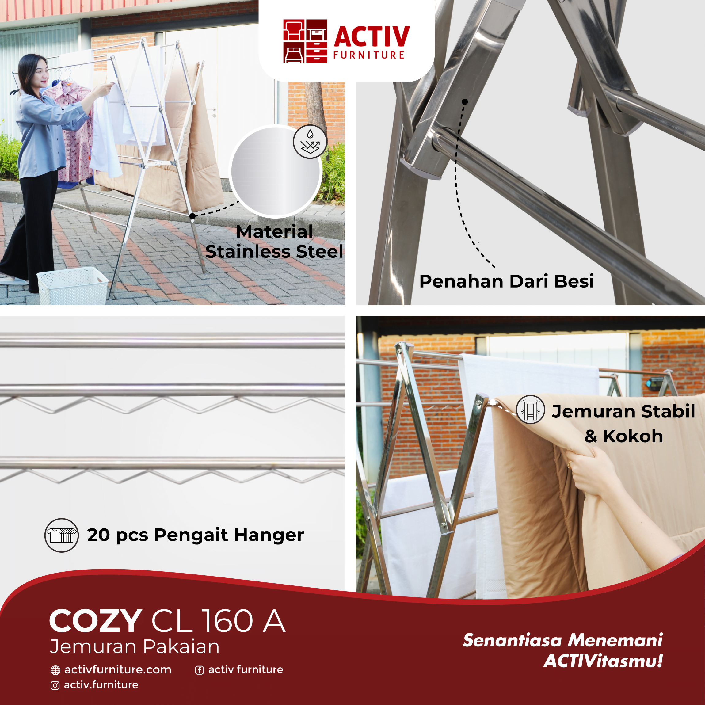 5. Cozy CL 160 A_Jemuran Baju_Gantungan Baju_Ruang Outdoor_Furniture Rumah_Activ Furniture