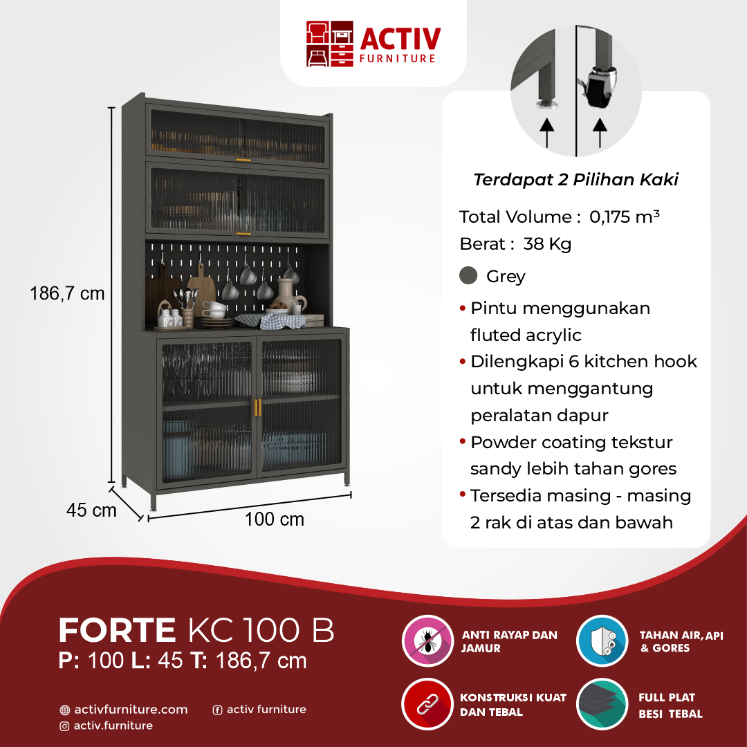 5. Forte KC 100 B_Grey_Kitchen Cabinet Besi_Kitchen Set_Furniture Besi_Lemari Dapur_Ruang Dapur_Konten USP_Activ Furniture