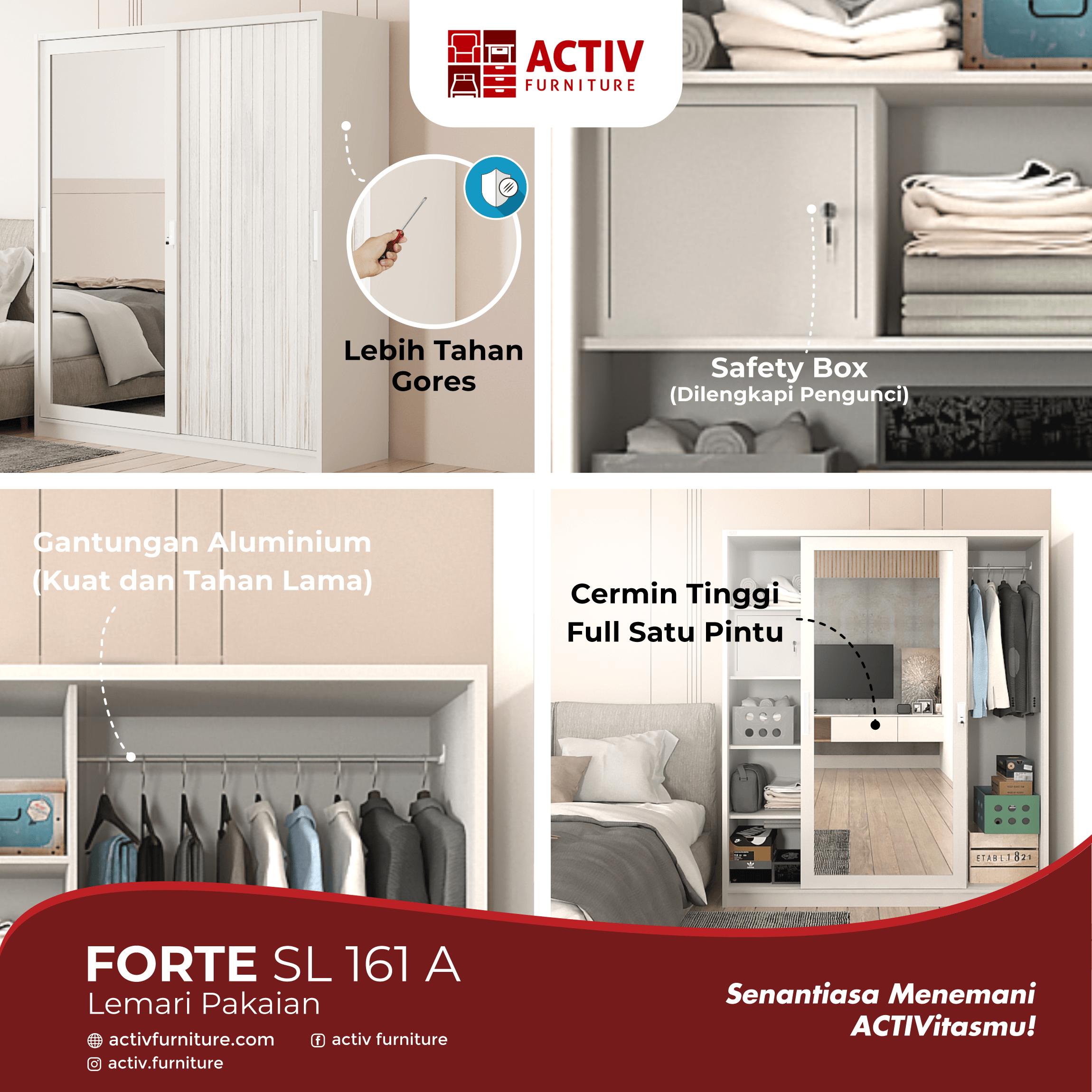 Forte SL 161 A_White – White Teak_Lemari Sliding Besi_Lemari Pakaian_Lemari Besi_Ruang Kamar_Cover_Activ Furniture