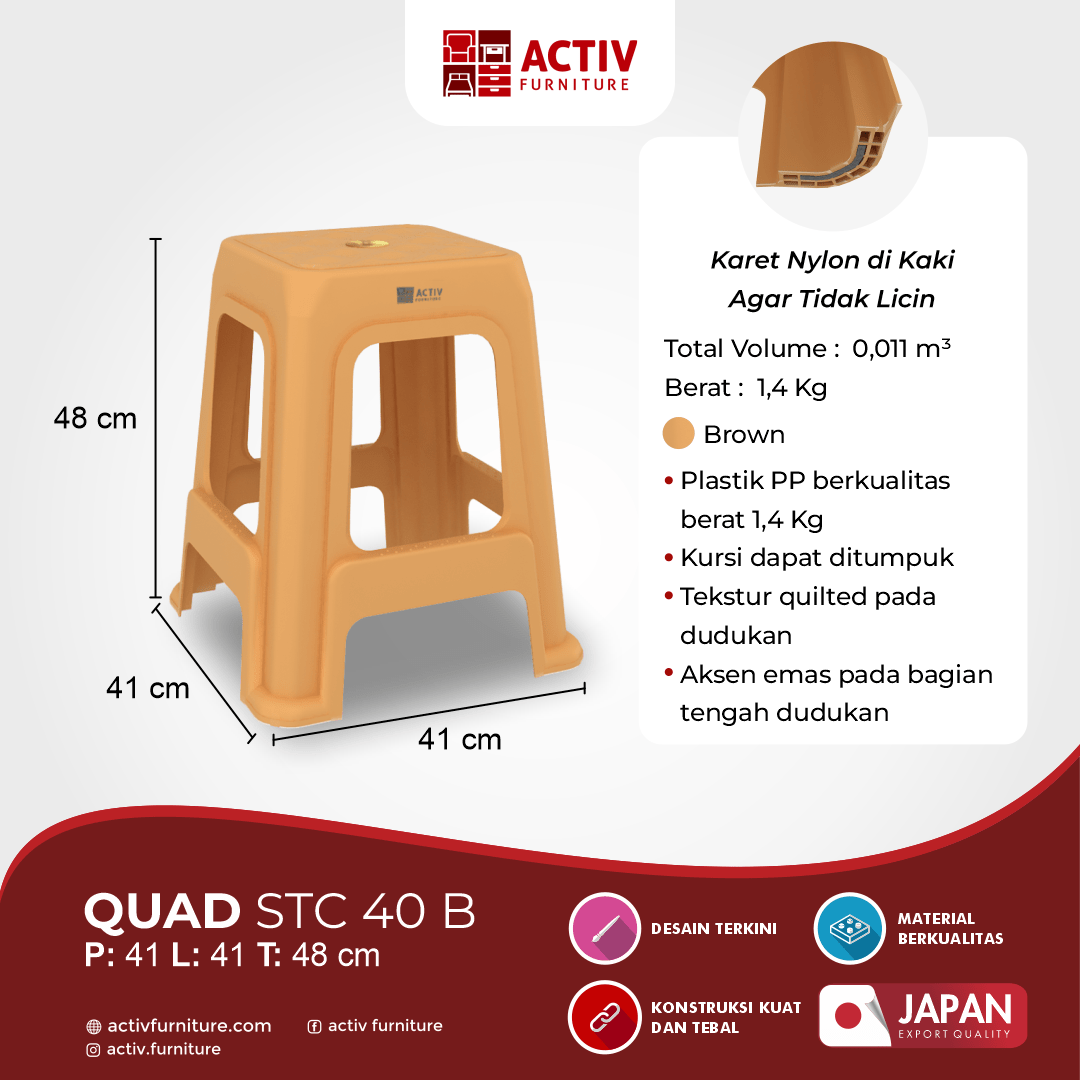 5. Quad STC 40 B_Brown__Coklat_Stacking Chair_Kursi Plastik_Kursi Outdoor_Furniture Luar_Konten USP_Activ Furniture