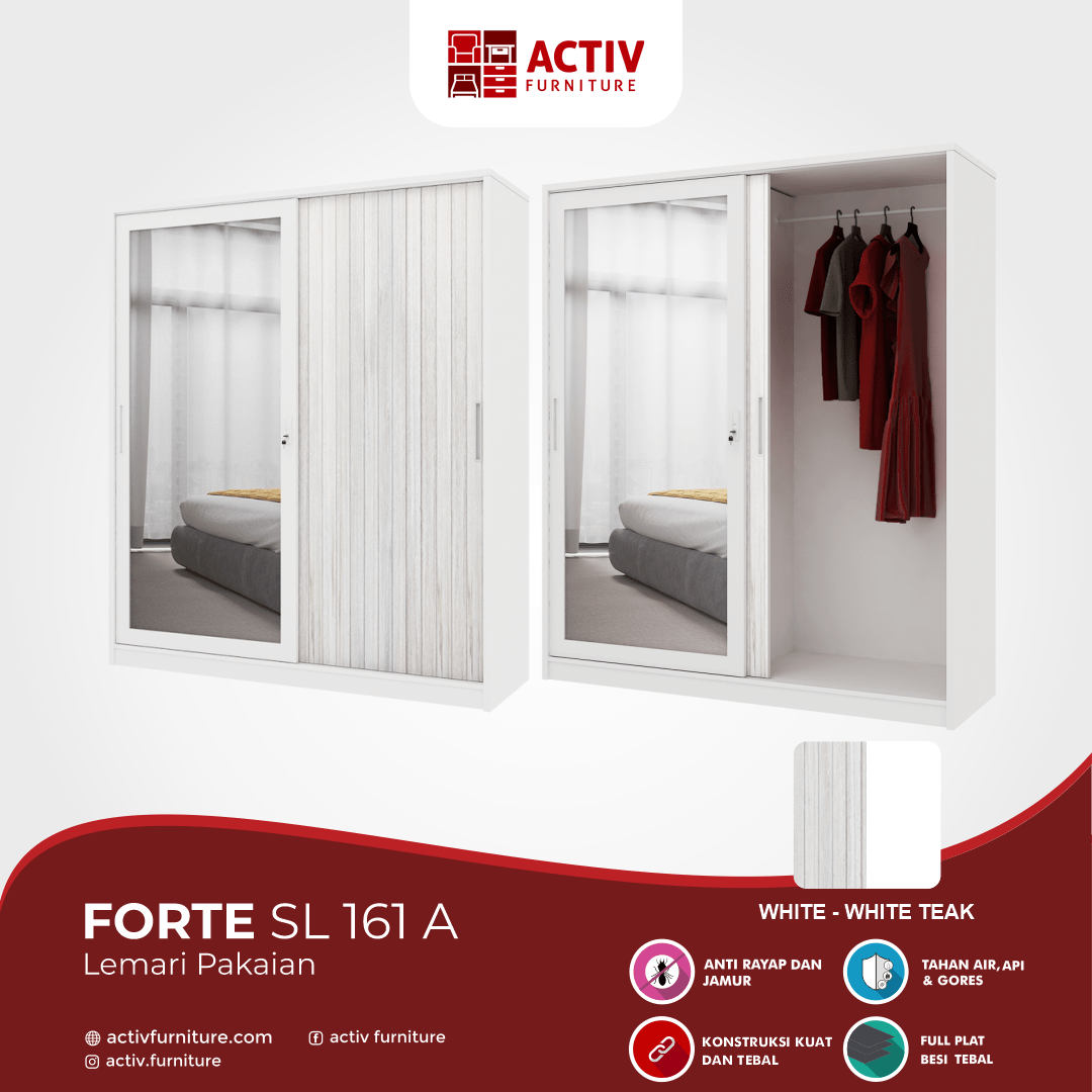 Forte SL 161 A_White – White Teak_Lemari Sliding Besi_Lemari Pakaian_Lemari Besi_Ruang Kamar_Cover_Activ Furniture