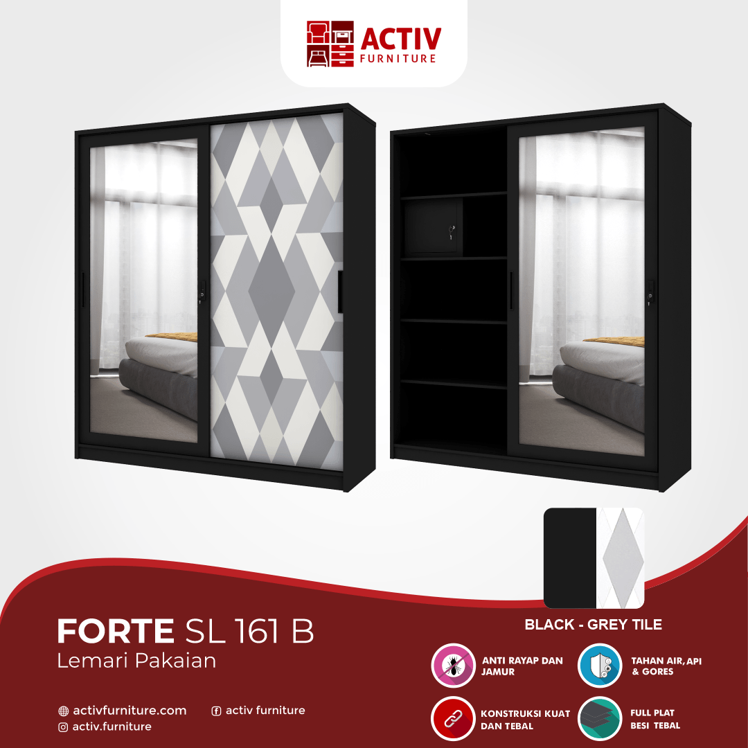 6. Forte SL 161 B_Black – Grey Tile_Lemari Pakaian_Lemari Besi_Ruang Kamar_Detail Warna Rev 2_Activ Furniture