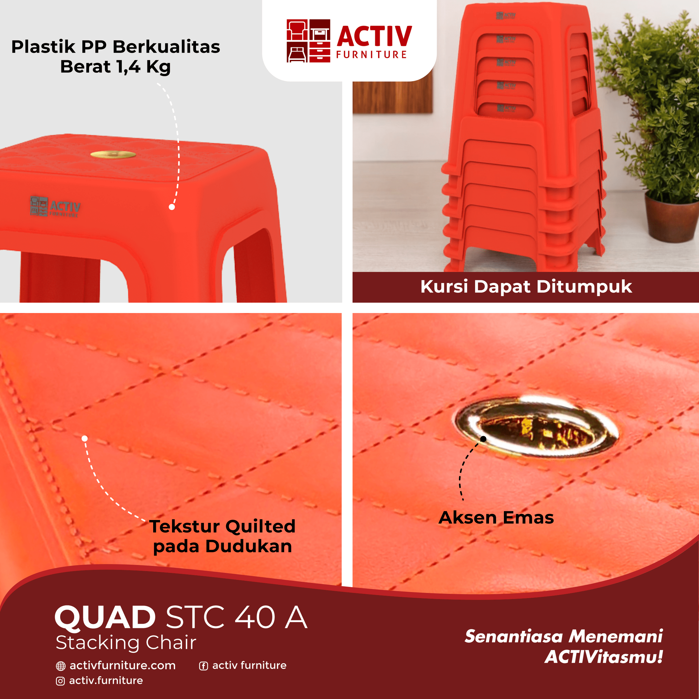 6. Quad STC 40 A_Red_Merah_Stacking Chair_Kursi Plastik_Kursi Outdoor_Furniture Luar_Copywriting_Activ Furniture