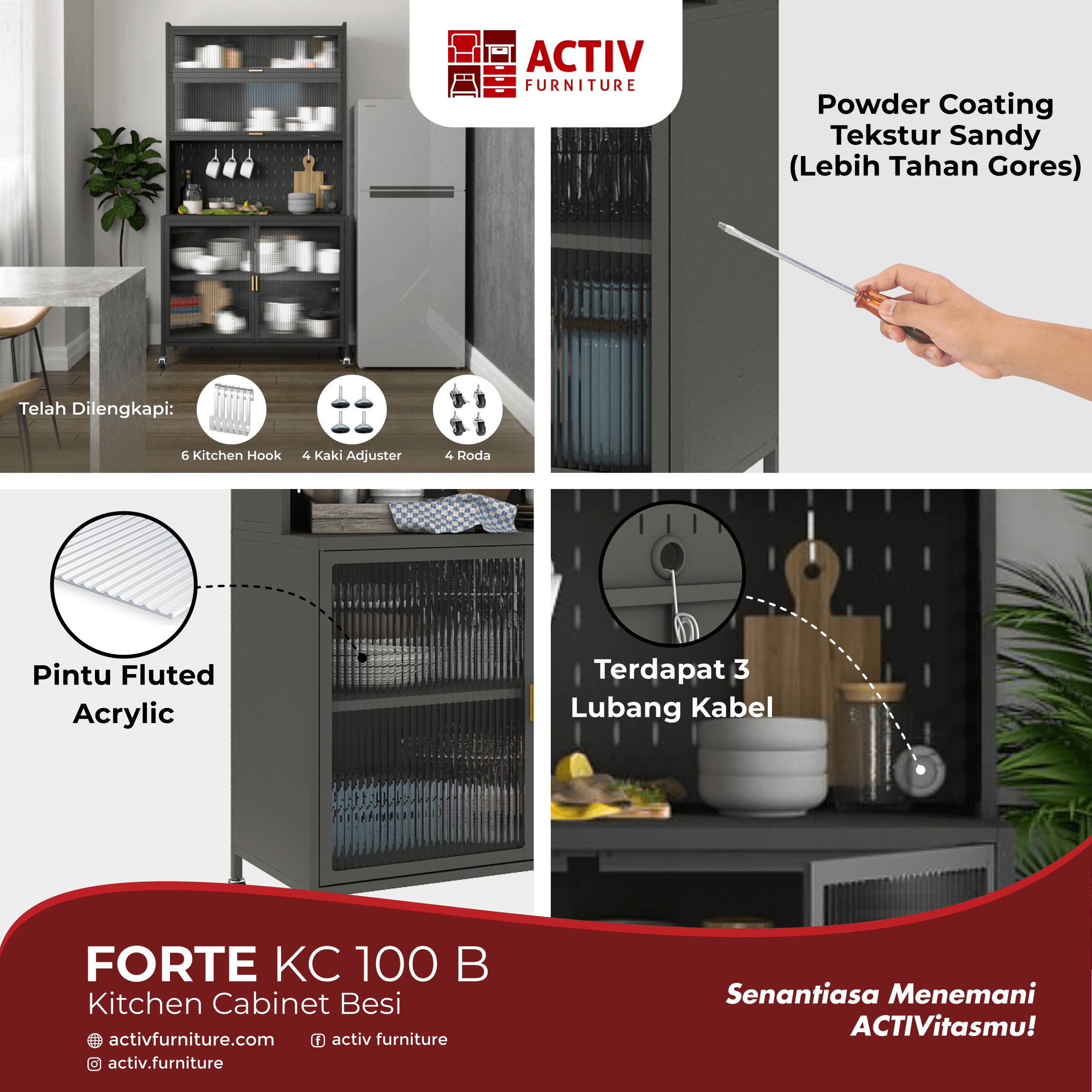 7. Forte KC 100 B_Grey_Kitchen Cabinet Besi_Kitchen Set_Furniture Besi_Lemari Dapur_Ruang Dapur_Copywriting_Activ Furniture