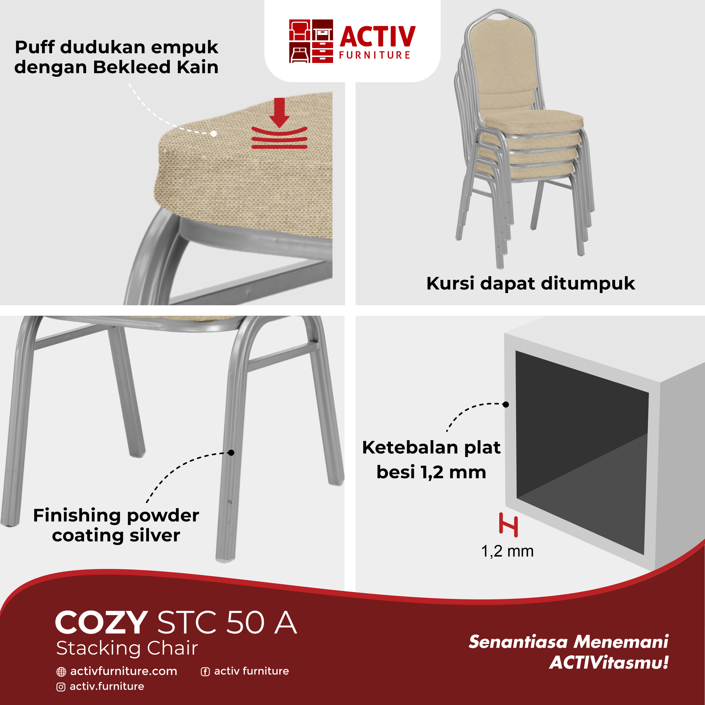 Cozy STC 50 A_Silver – Cream_Kursi Susun_Stacking Chair_Kursi_Ruang Keluarga_Copywriting_Activ Furniture